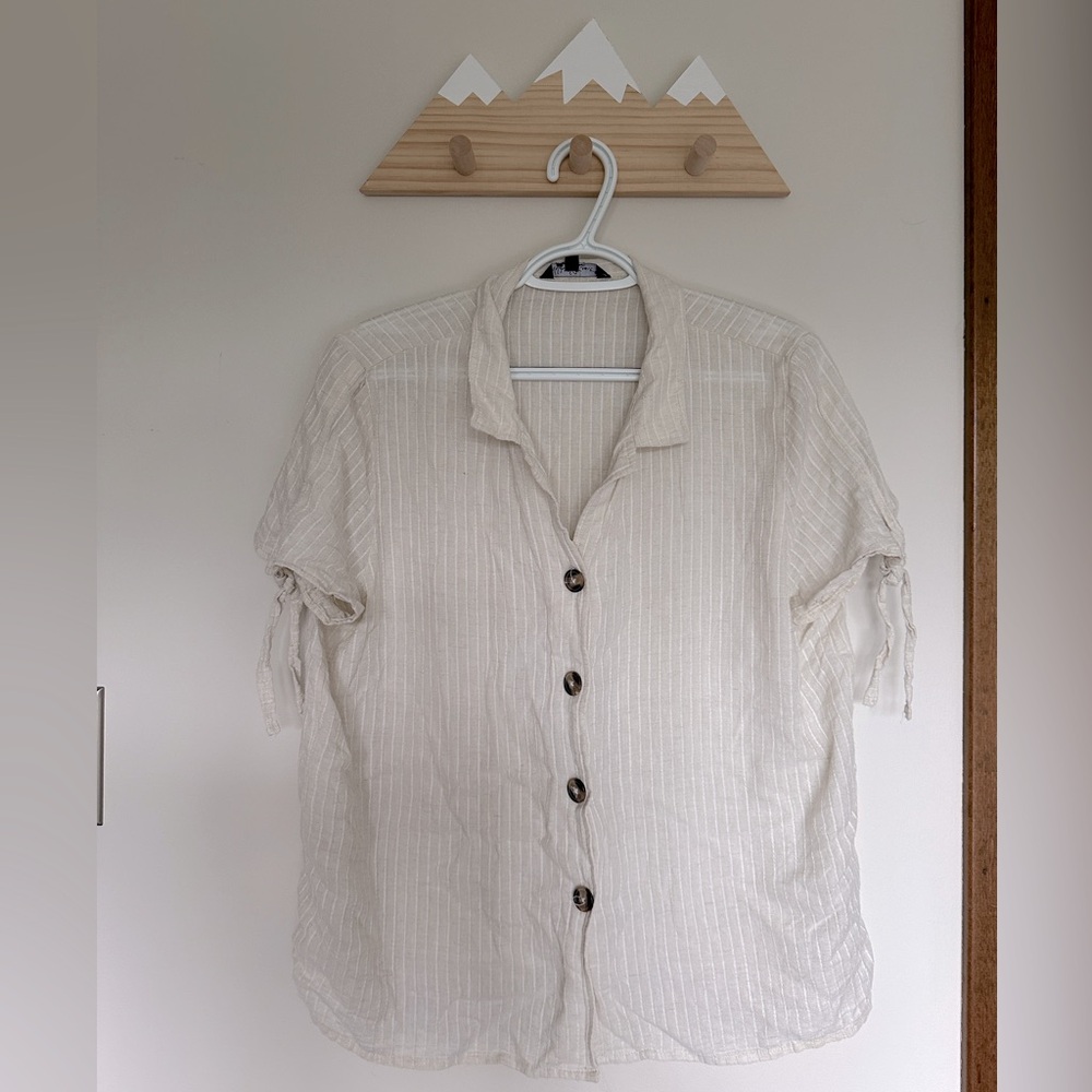 Cream stripe linen top